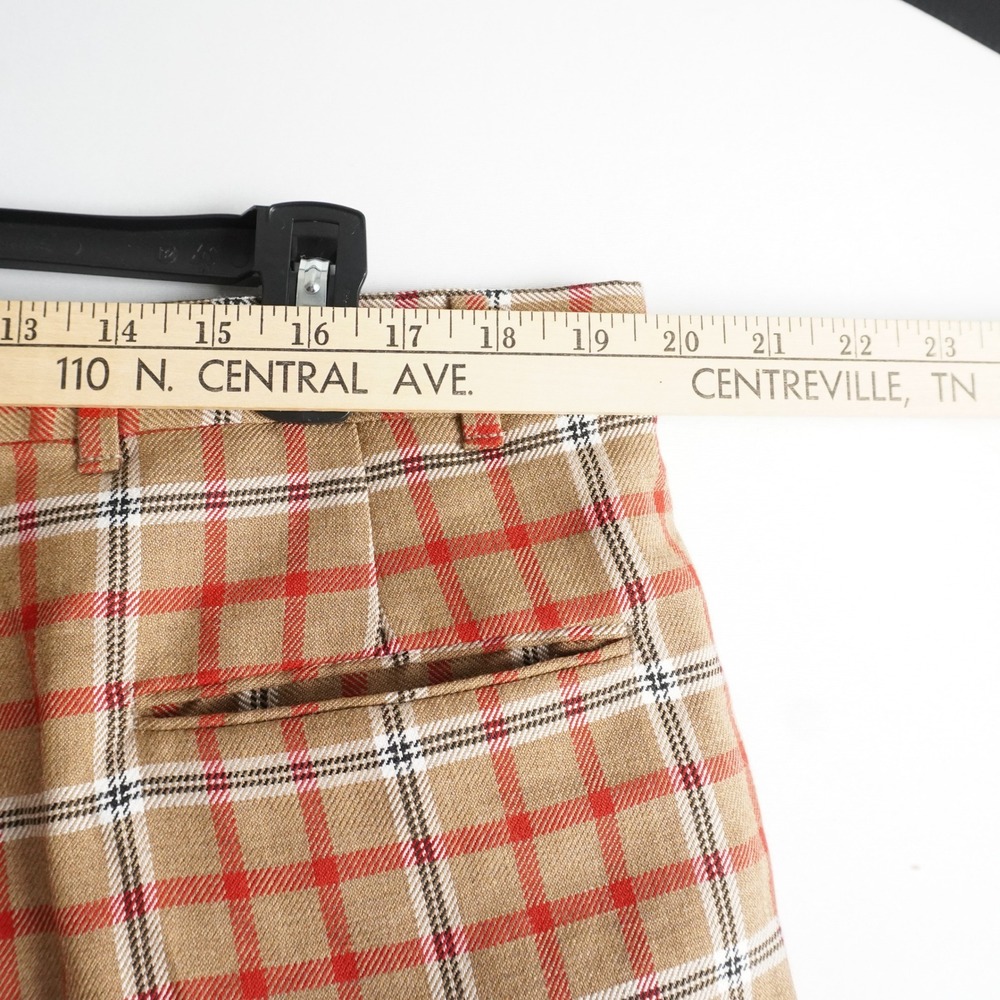 VTG Smokey Joe Pleated Plaid Trousers 40 Tan Orange Red Straight Leg Pants - Picture 8 of 12